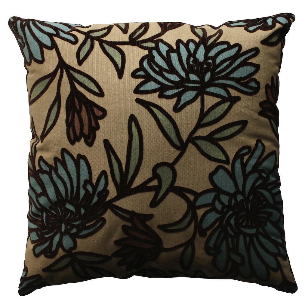 Pillow Perfect Tan Floral Flocked Throw Pillow