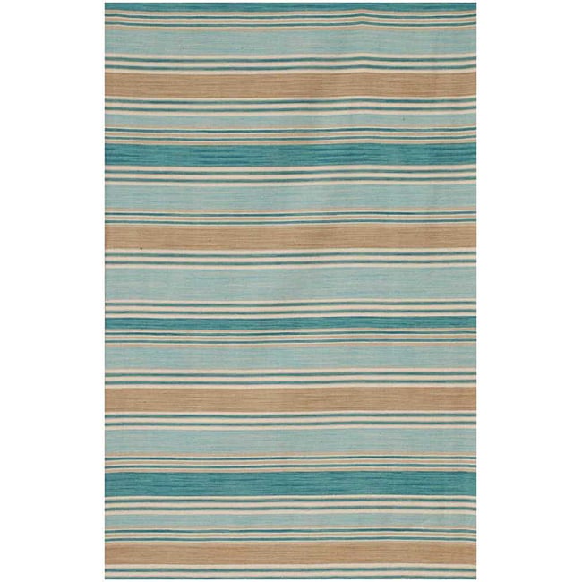 Flat Woven Blue Wool Rug (10 X 14)