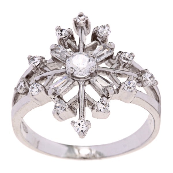 Shop La Preciosa Sterling Silver CZ Snowflake Ring - Free Shipping On ...