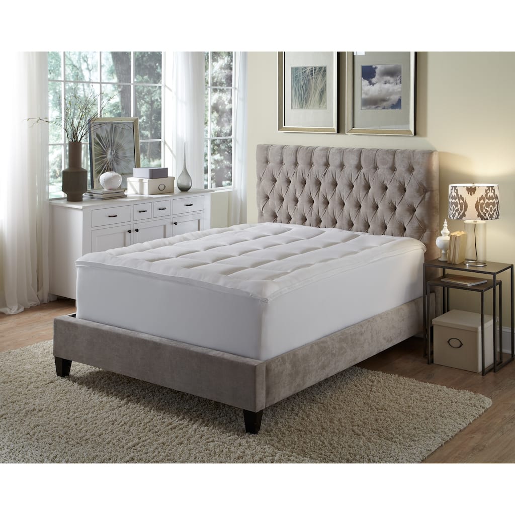 Microfiber Baffled Box Down Alternative Fiber Bed Topper with Skirt