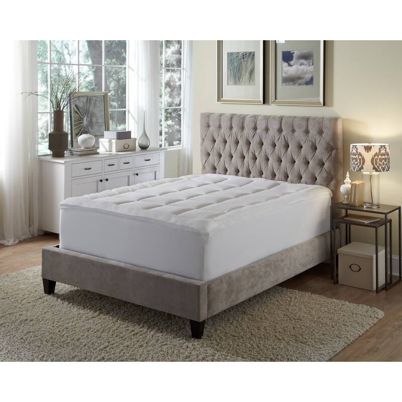 Microfiber Baffled Box Down Alternative Fiber Bed Topper with Skirt - Queen