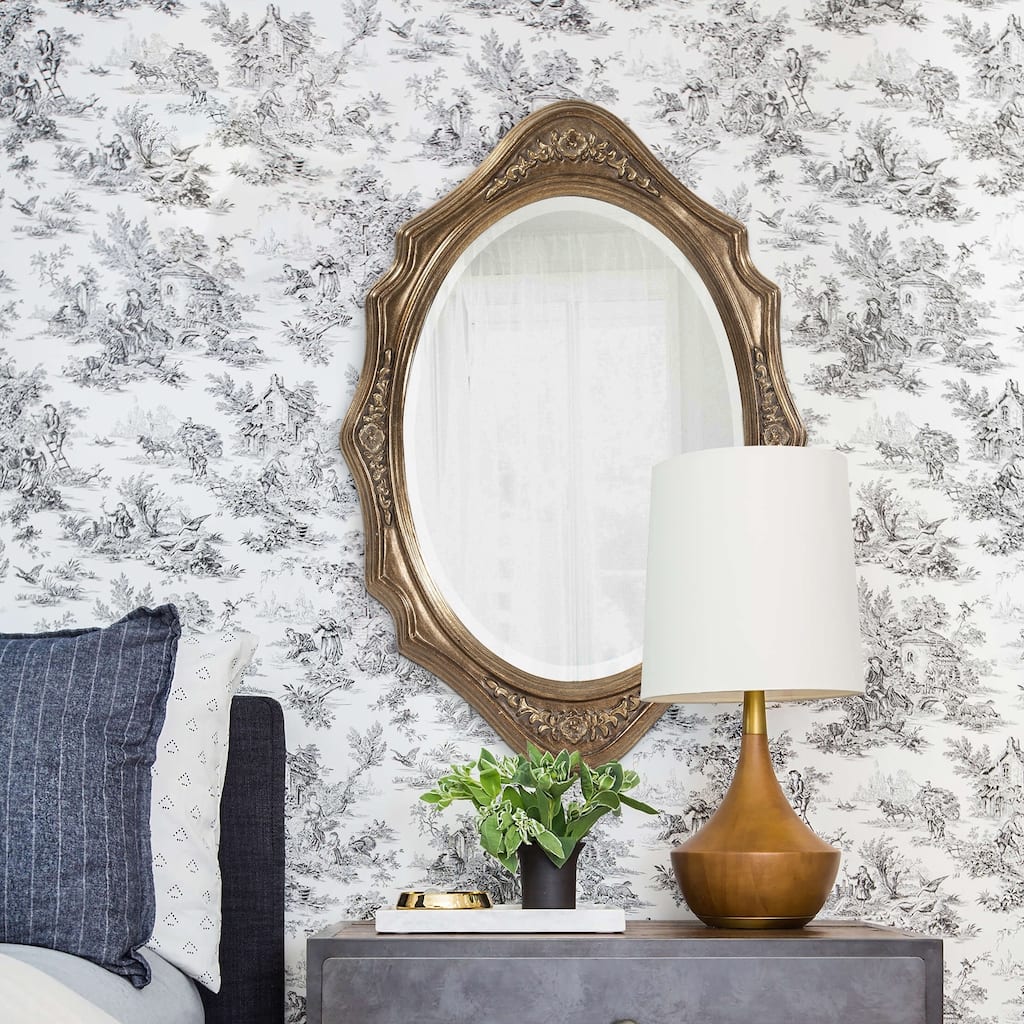 Allan Andrews Bronze Wood Oval Framed Wall Mirror