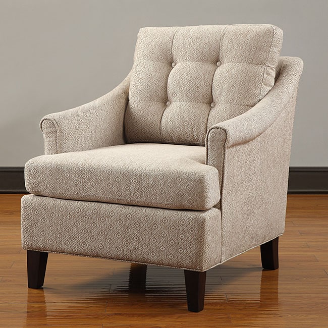 Charleston Club Chair (CreamUpholstery fill 1.8 densitySeat and back cushions are looseTufted back Flair armsSeat height 19 inchesDimensions 35 inches high x 34 inches wide x 30 inches deep )