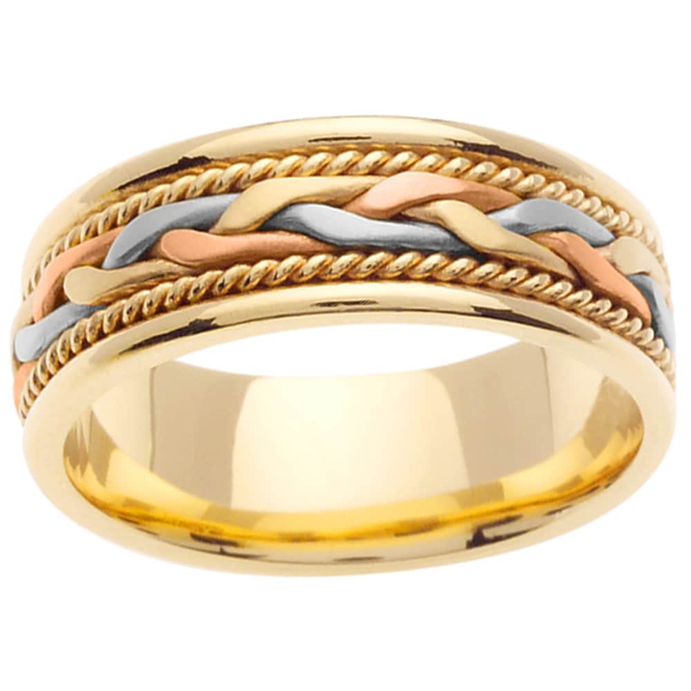 14k Tricolor Gold Men's Wedding Band Free Shipping