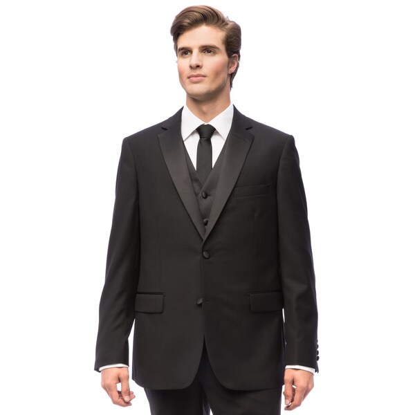 Shop Men's Black 2-button Vested Wool Tuxedo - On Sale - Free Shipping ...