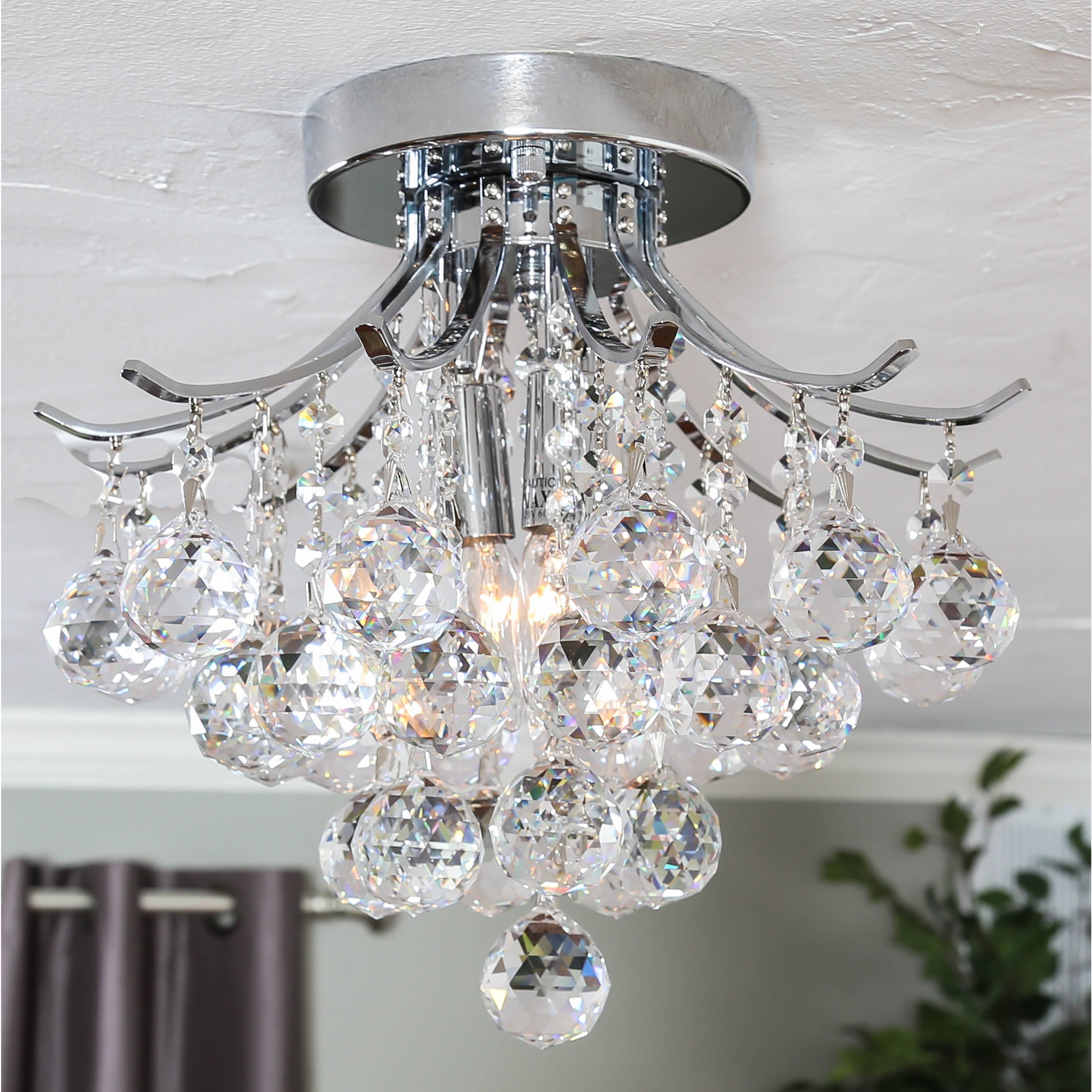 Somette 3 Light Chrome Flush Mount Crystal Chandelier