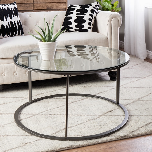 Shop Clay Alder Home Round Glass Top Metal Coffee Table ...