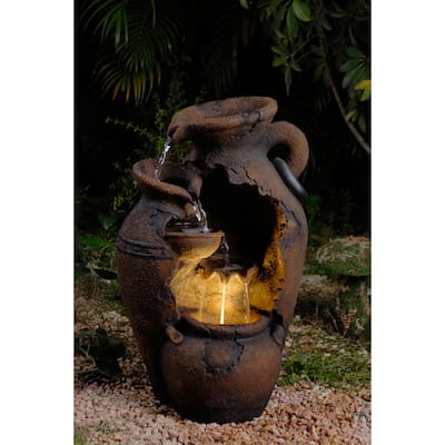 Old-Fashioned Pot LED-Lit Water Fountain