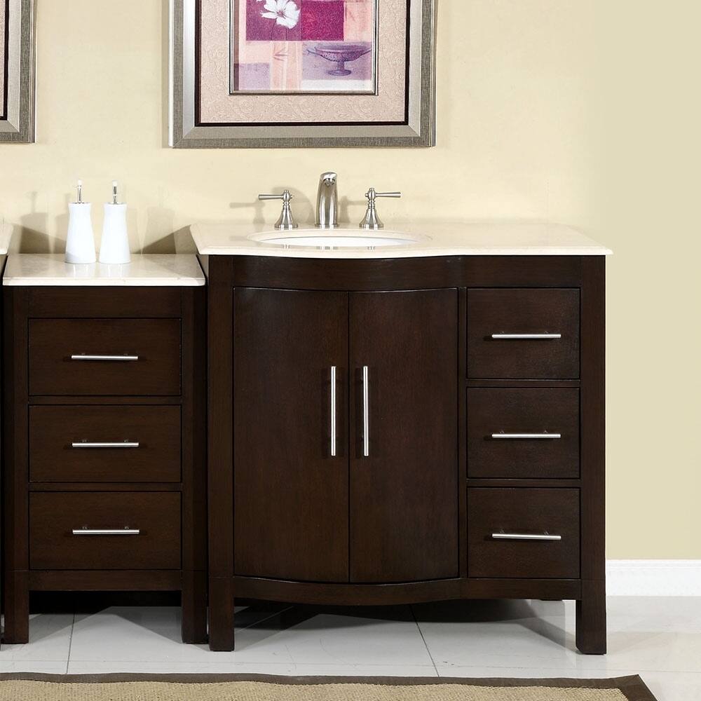 Silkroad Exclusive Stone Counter Top Bathroom Single Sink Cabinet Vanity Lavatory (54-inch)