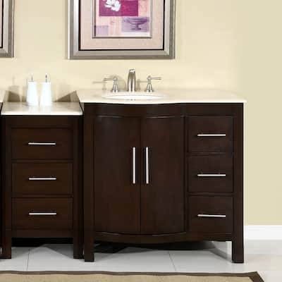 Silkroad Exclusive Stone Counter Top Bathroom Single Sink Cabinet Vanity Lavatory (54-inch)