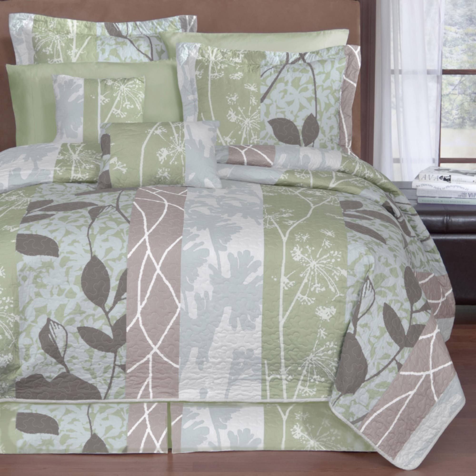 Bruna Green 6 piece Queen size Quilt Set  