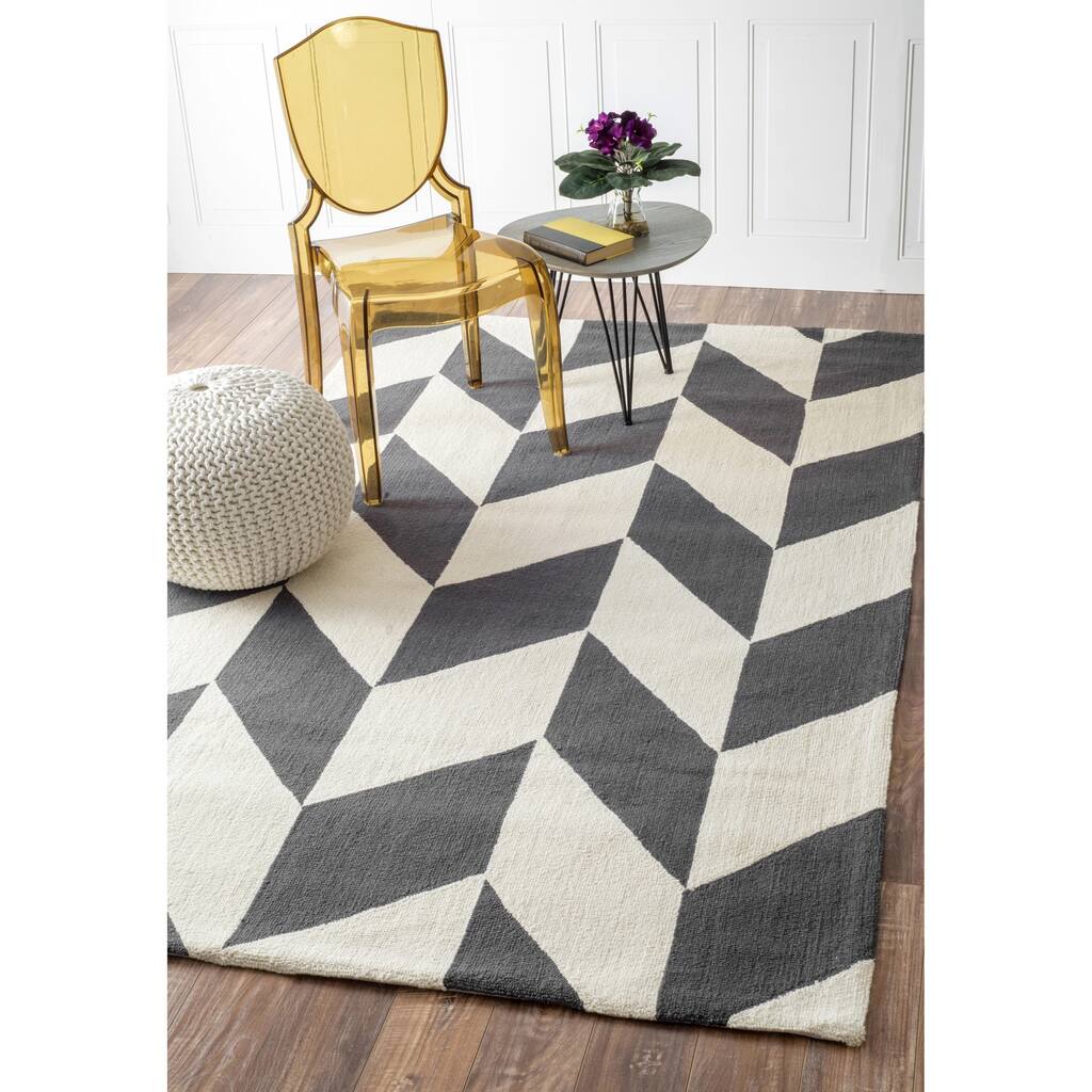Handmade Chevron Ivory/Gray Optical Illusion Wool Rug (7'6 x 9'6) - multi - 7'6" x 9'6"