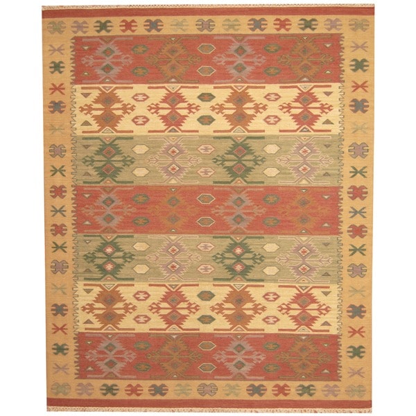 Shop Herat Oriental Indo Handwoven Kilim Green/ Red Wool Area Rug (8 x