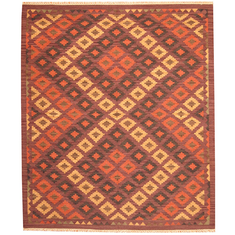 Handmade Herat Oriental Indo Kilim Beige Purple Wool Rug India 8 X 10 Handmade Herat Oriental Indo Kilim Beige Purple Wool Rug India 8 X 10