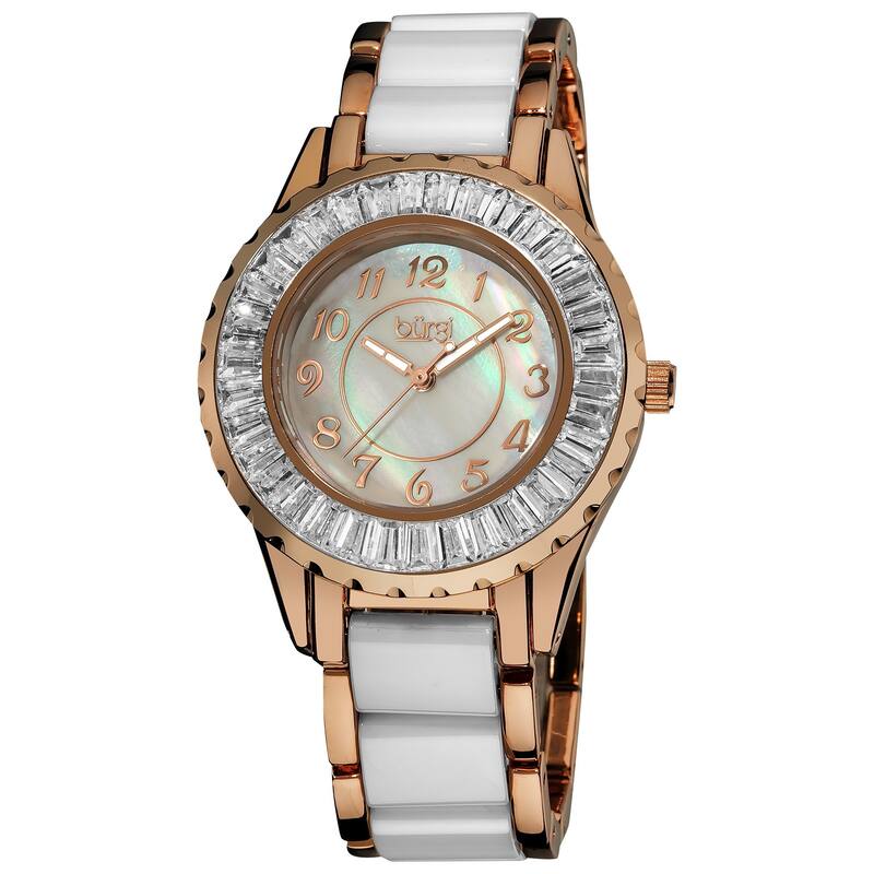 Stainless-Steel Burgi Women's Ceramic White Bracelet Baguette Quartz Watch