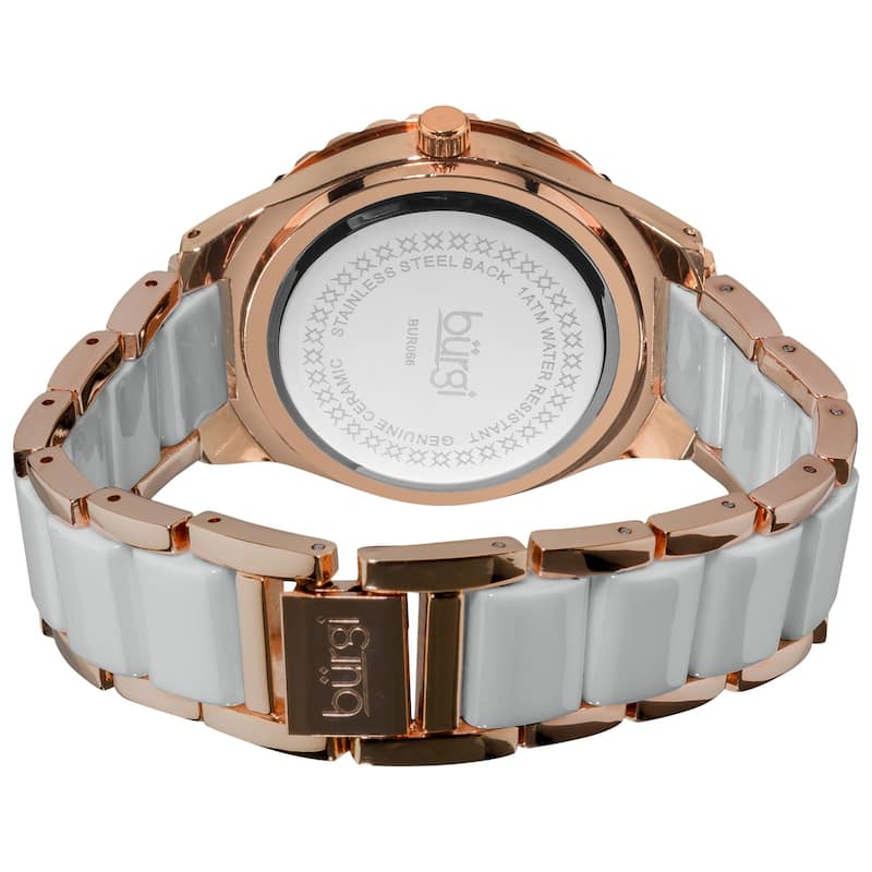Stainless-Steel Burgi Women's Ceramic White Bracelet Baguette Quartz Watch