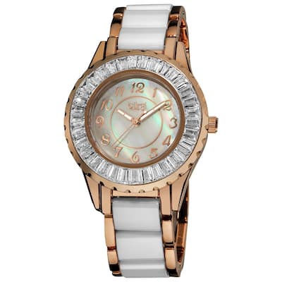 Stainless-Steel Burgi Women's Ceramic White Bracelet Baguette Quartz Watch