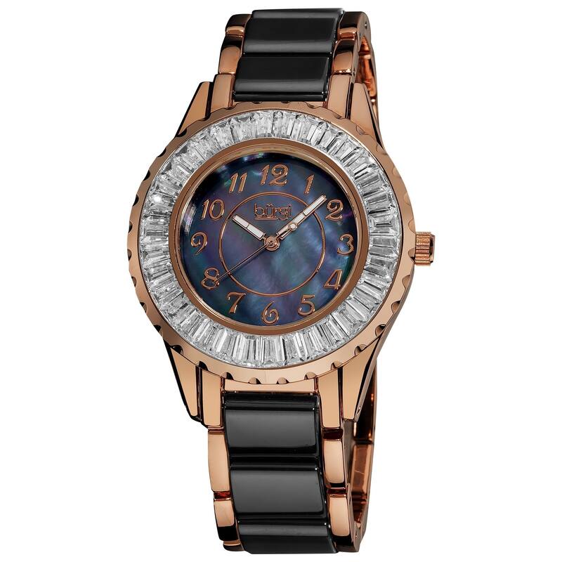 Burgi Women's Ceramic Black Bracelet Baguette Quartz Watch