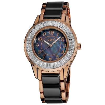 Burgi Women's Ceramic Black Bracelet Baguette Quartz Watch