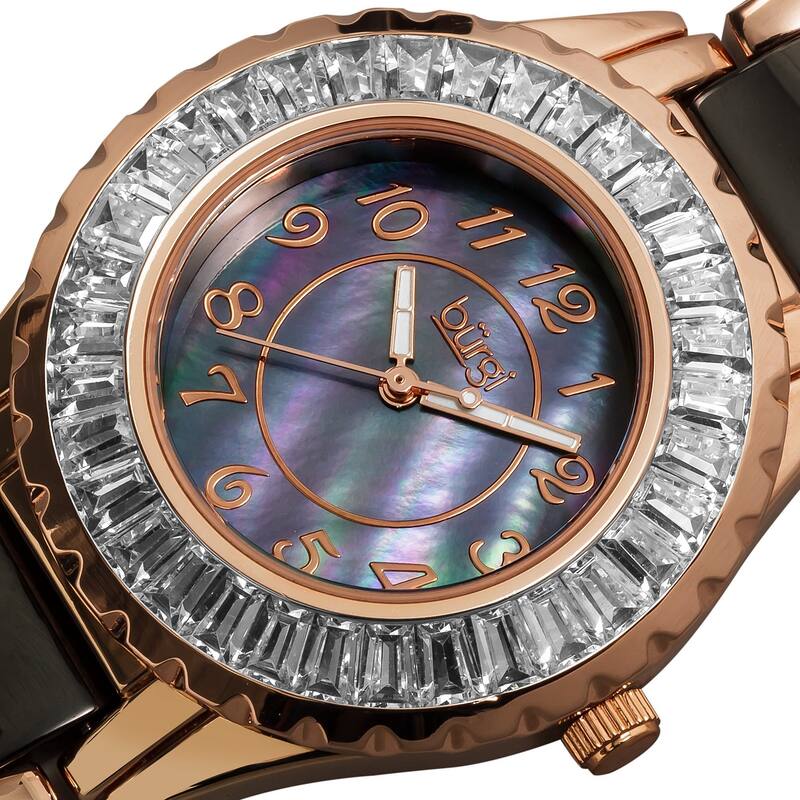 Burgi Women's Ceramic Black Bracelet Baguette Quartz Watch