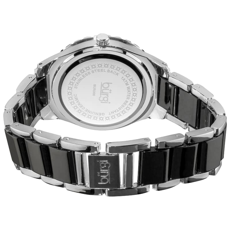 Black Burgi Women's Ceramic Bracelet Baguette Quartz Watch