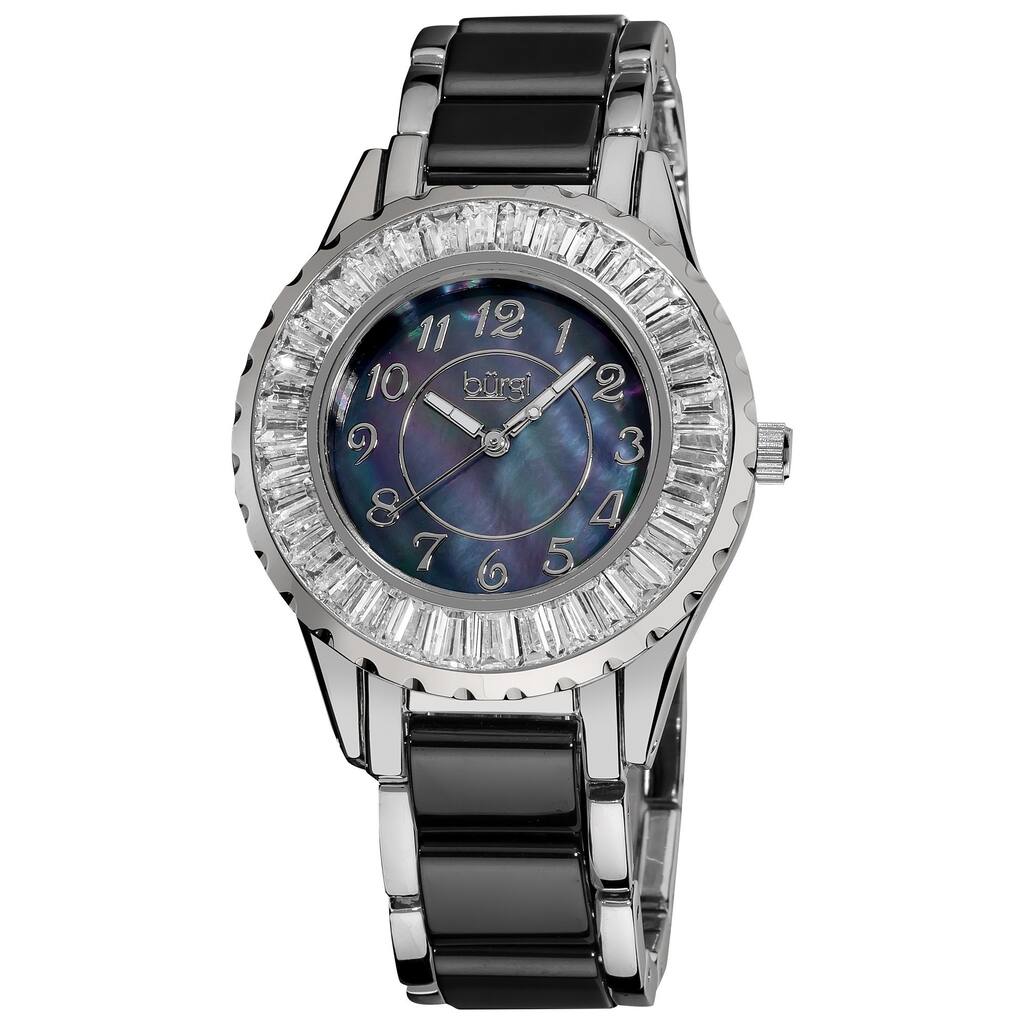 Black Burgi Women's Ceramic Bracelet Baguette Quartz Watch