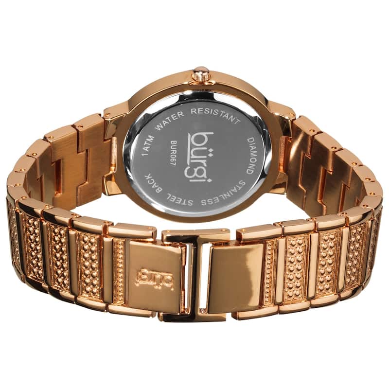 Burgi Women's Mother of Pearl Diamond Quartz Rose-Tone Watch