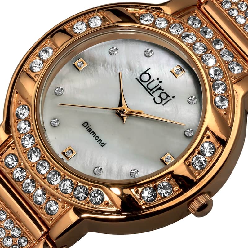 Burgi Women's Mother of Pearl Diamond Quartz Rose-Tone Watch