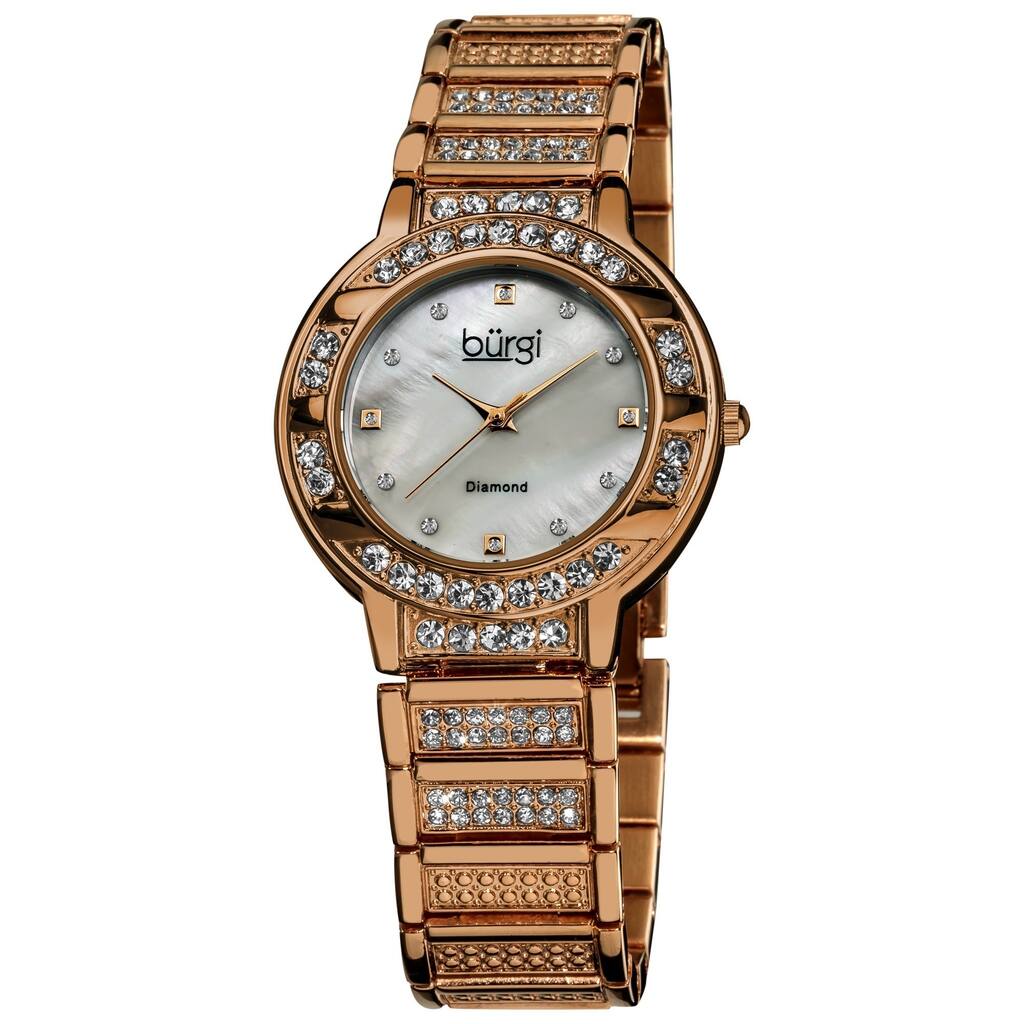 Burgi Women's Mother of Pearl Diamond Quartz Rose-Tone Watch