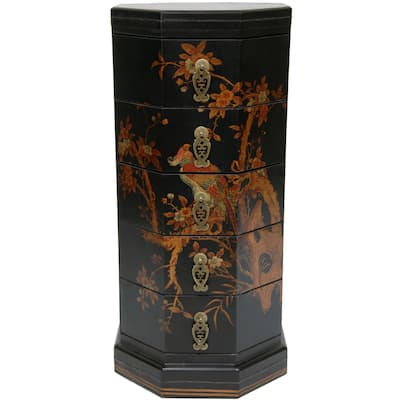Handmade Black Lacquer Five Drawer Octagonal Chest (China)