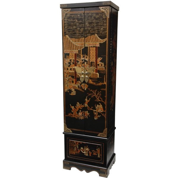 [Handmade] Black Lacquer Floor Jewelry Armoire (China) Free Shipping