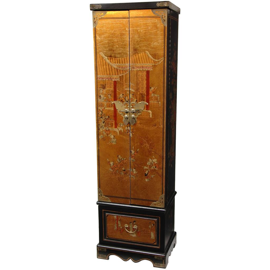 Handmade Gold Leaf Floor Jewelry Armoire (China)