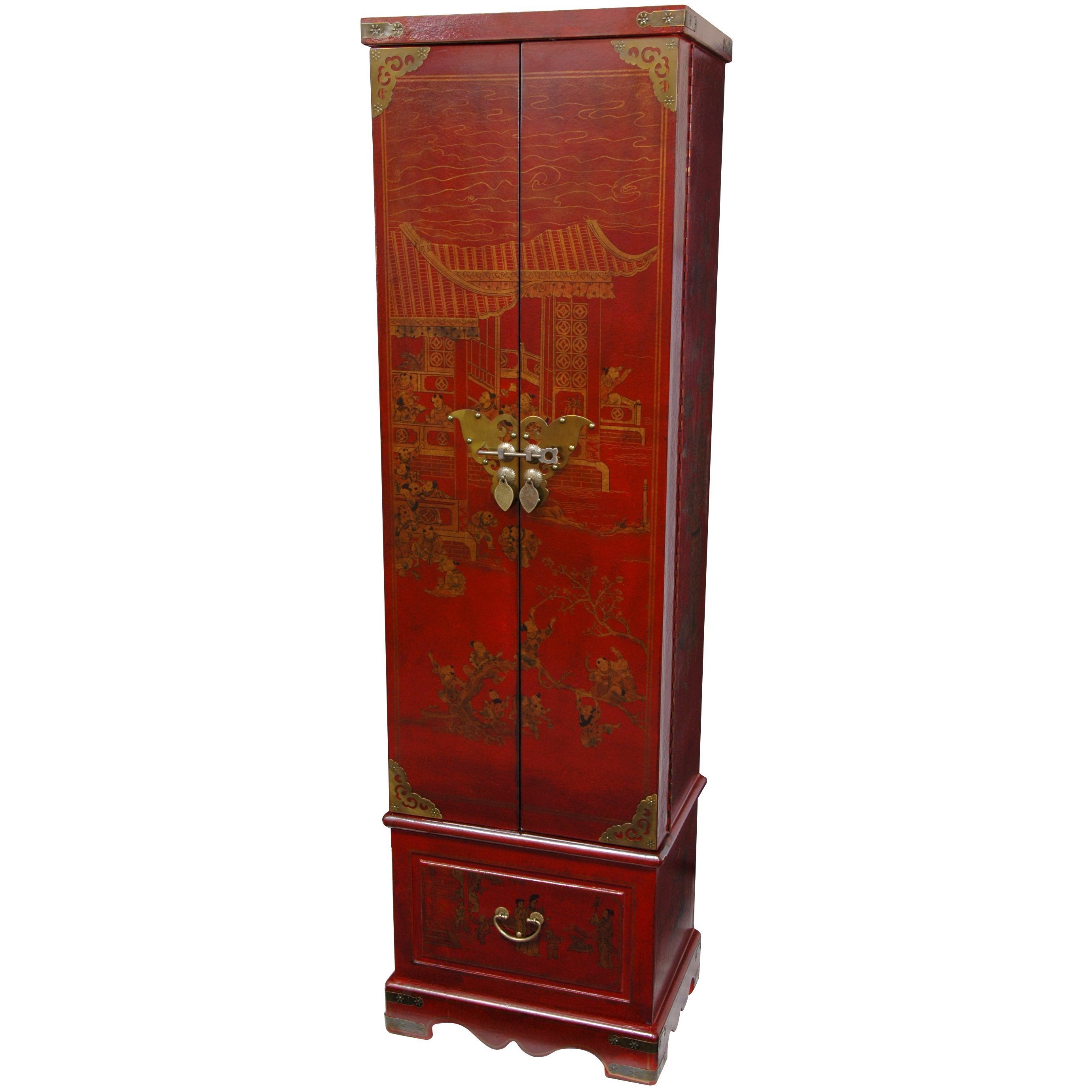 Handmade Red Lacquer Floor Jewelry Armoire China Overstock 6440287