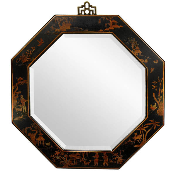 Handmade Black Lacquer Octagonal Mirror (China)