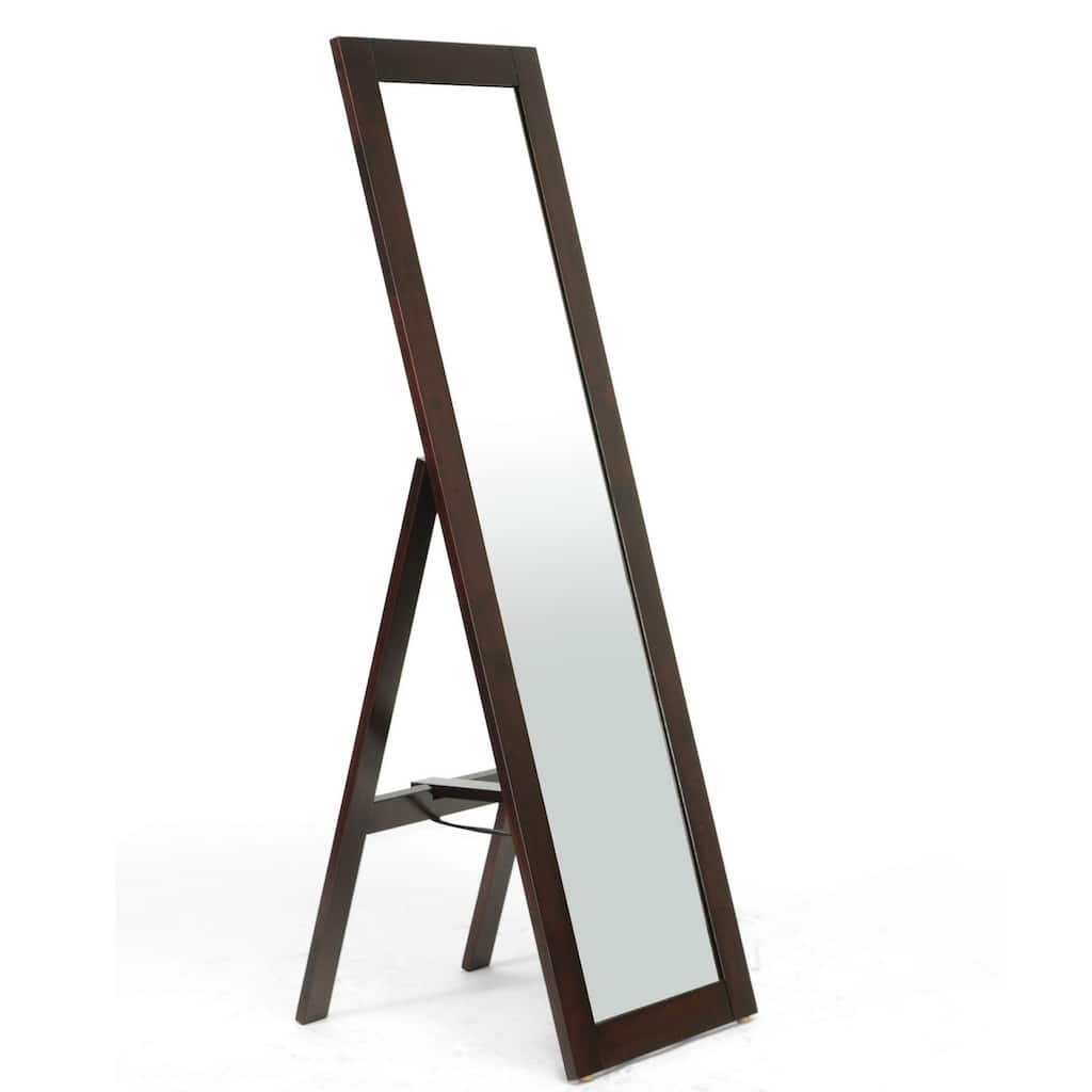 Lund Dark Brown Wood Modern Mirror with Built-In Stand
