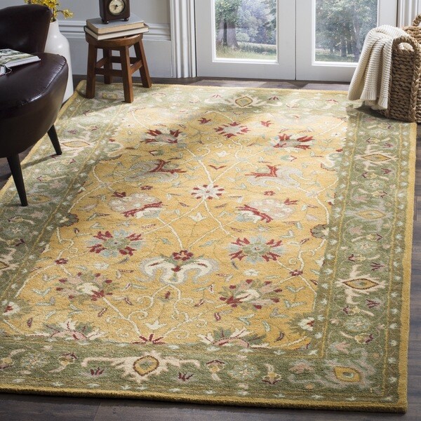 Safavieh Handmade Traditions Gold/ Sage Wool Area Rug - 7'6 x 9'6