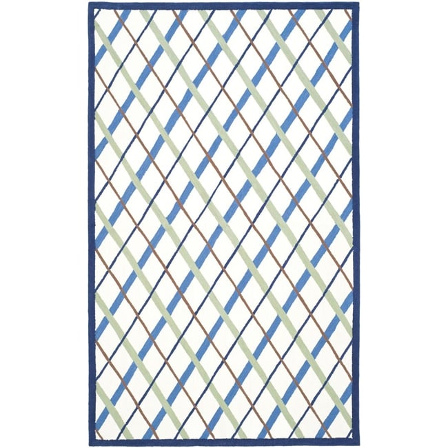 Handmade Childrens Diamonds Ivory/ Blue N. Z. Wool Rug (4 X 6)