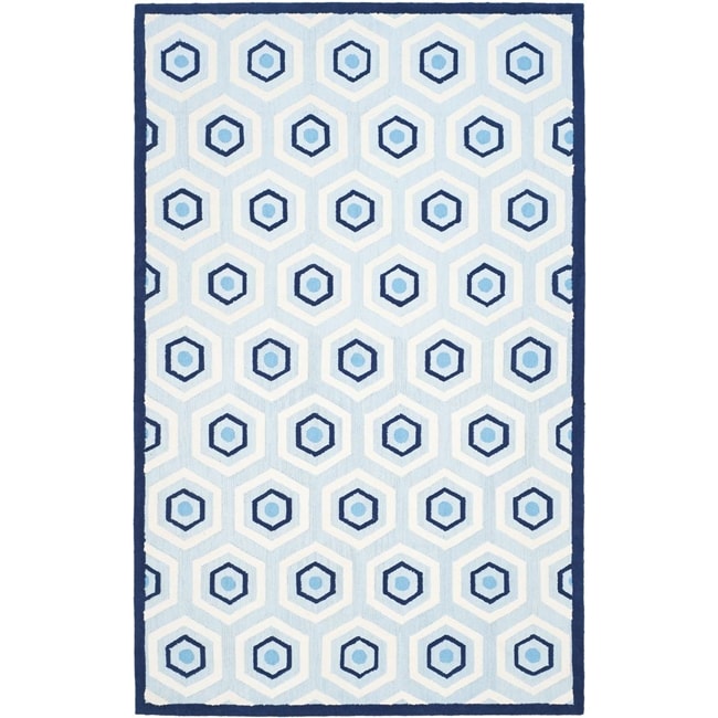 Handmade Childrens Hexagon Light Blue N. Z. Wool Rug (4 X 6)