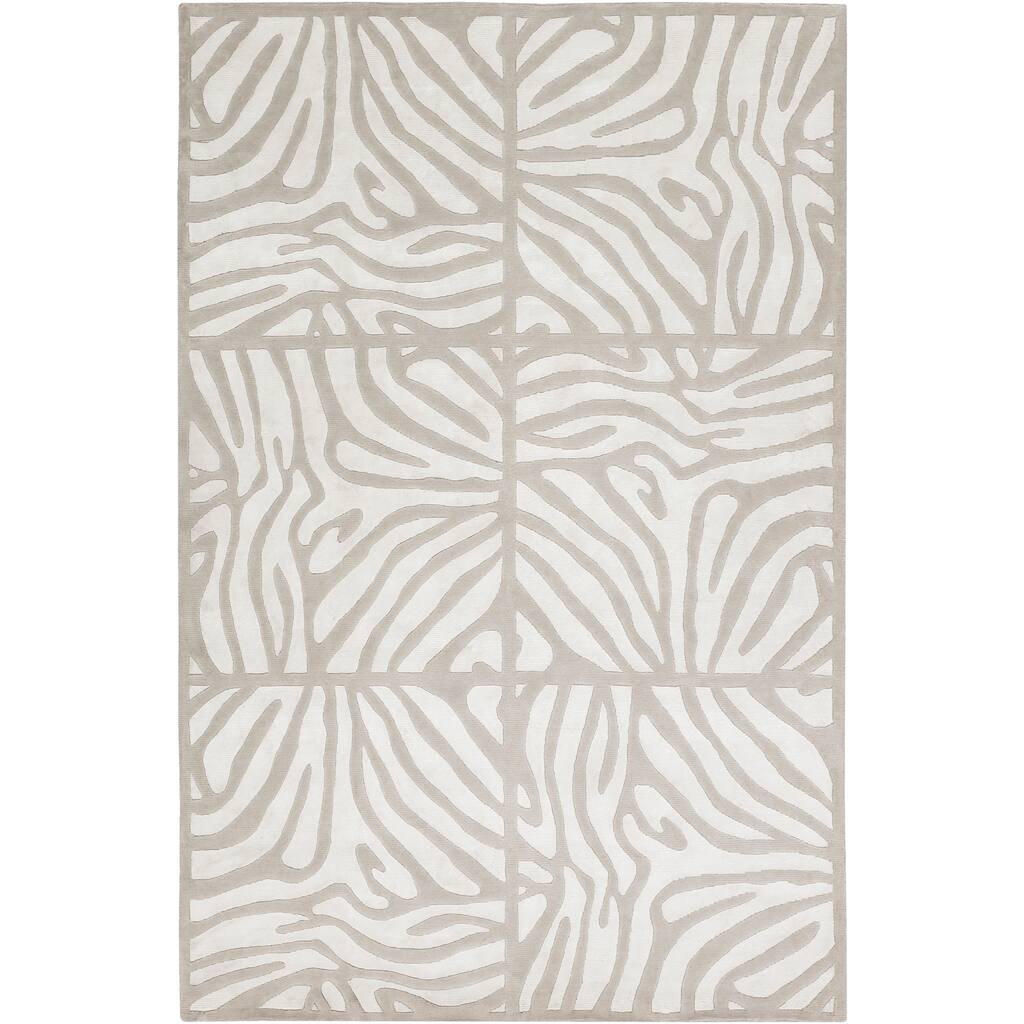 Hand Knotted Draper White Animal Pattern Wool Area Rug - 5' x 8' - 5' x 8'