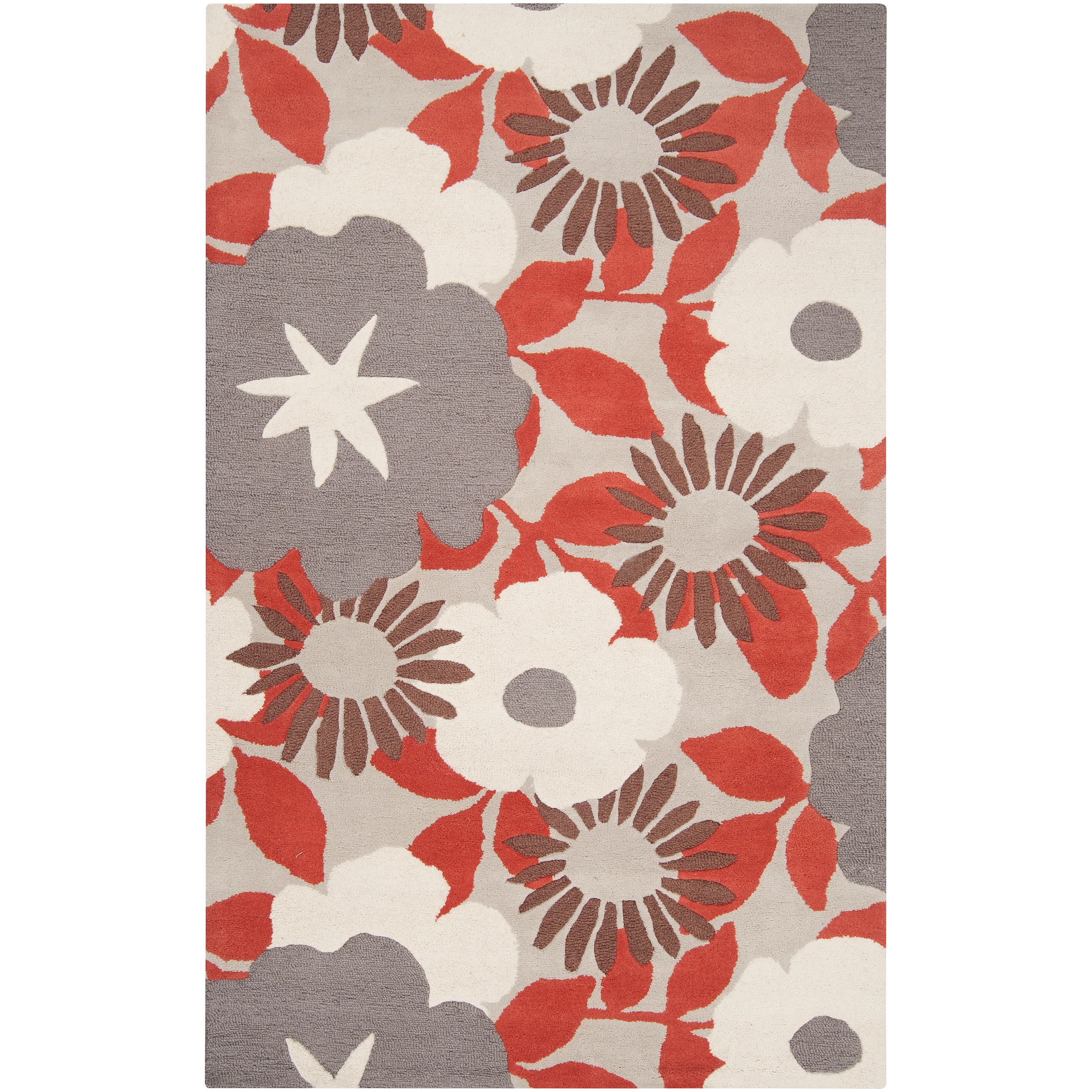 Tepper Jackson Hand tufted Contemporary Red/grey Floral Dreamscape Wool Rug (8 X 11)