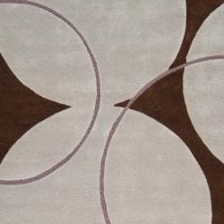 Hand tufted Contemporary Circles Brown/White Goa New Zealand Wool Geometric Rug (8' x 11') Surya 7x9   10x14 Rugs