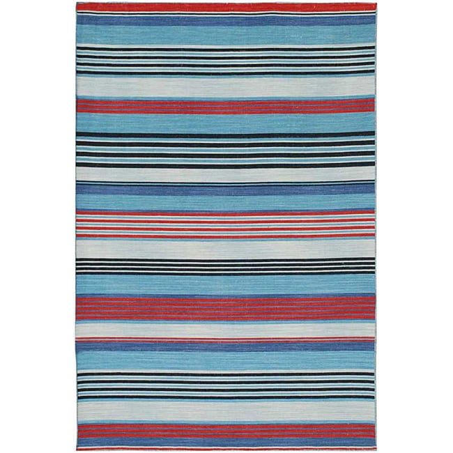 Flat woven Blue Wool Rug (4 X 6)