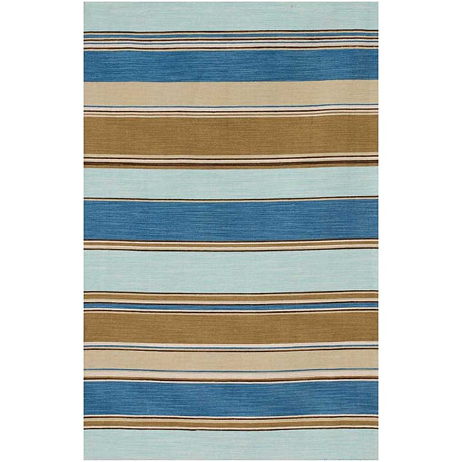 Flat woven Blue Wool Rug (4 X 6)