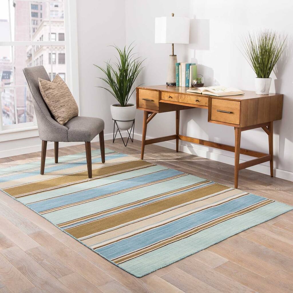 Digby Handmade Stripe Blue/ Brown Area Rug (10' X 14') - 10' x 14'/Surplus