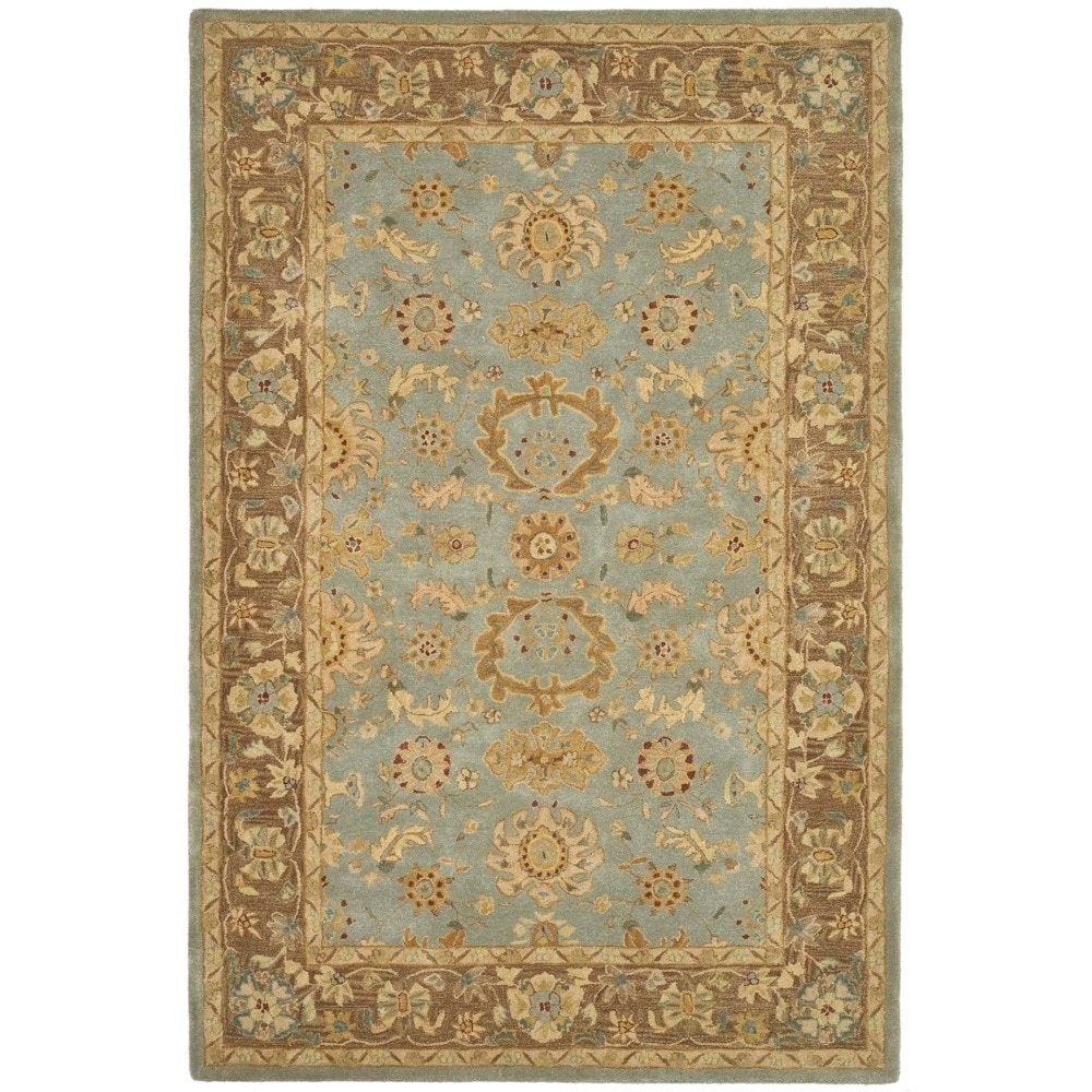 Hand made Antiquities Teal/ Brown Hand spun Wool Rug (4 X 6)