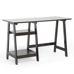mott dark brown wood modern desk with sawhorse legs (small) - free mott dark brown wood modern desk with sawhorse legs (small) - free