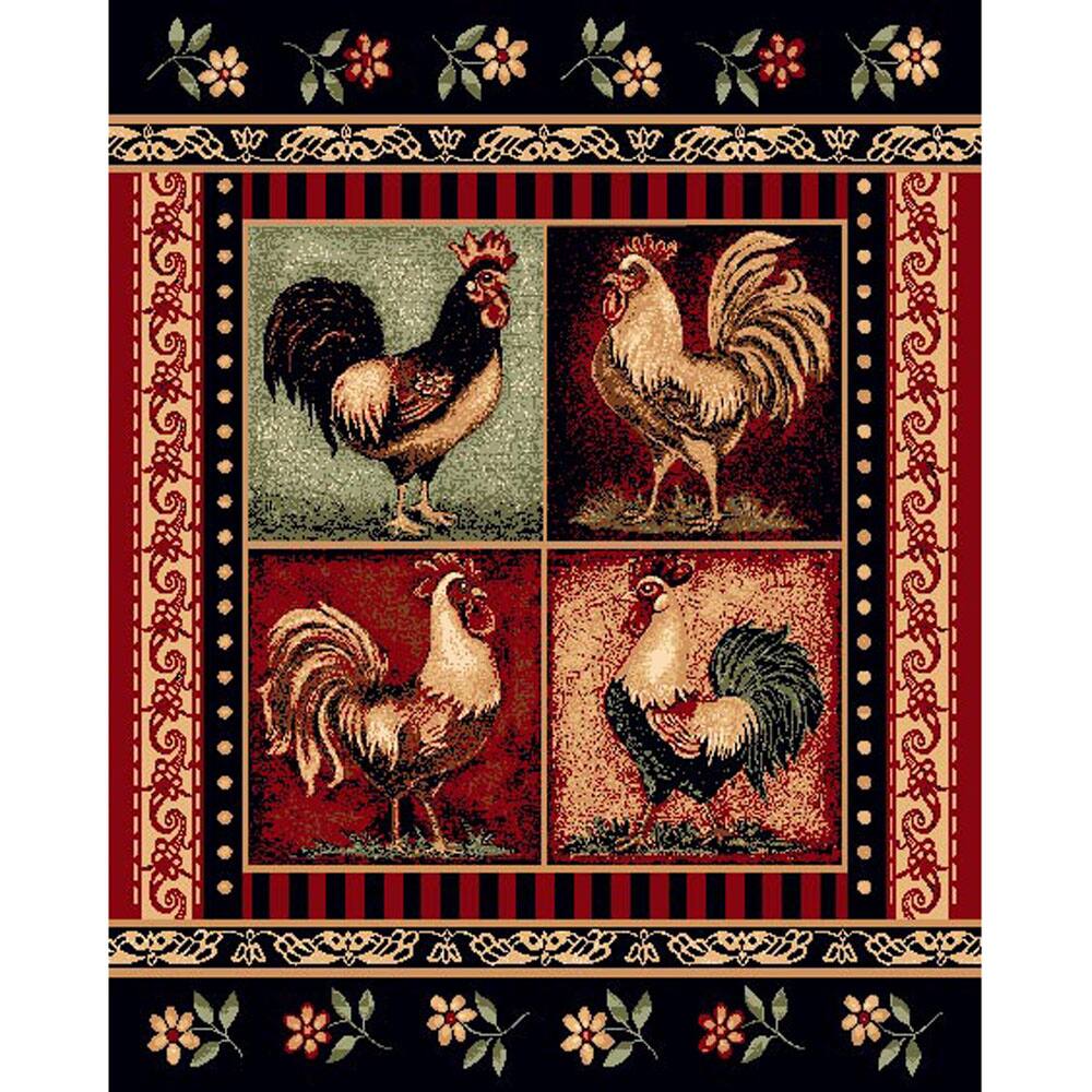 Black Rooster Area Rug (5'x7') - 5' x 7'