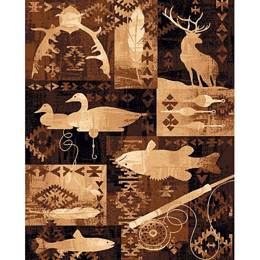 Fish   Deer Brown Area Rug (5x7)