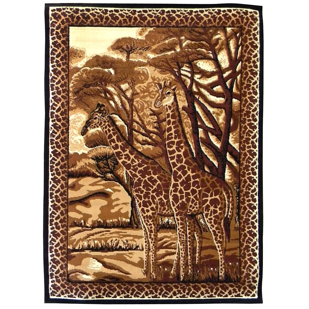 African Adventure Giraffe Black Area Rug (5'x7') - 5' x 7'