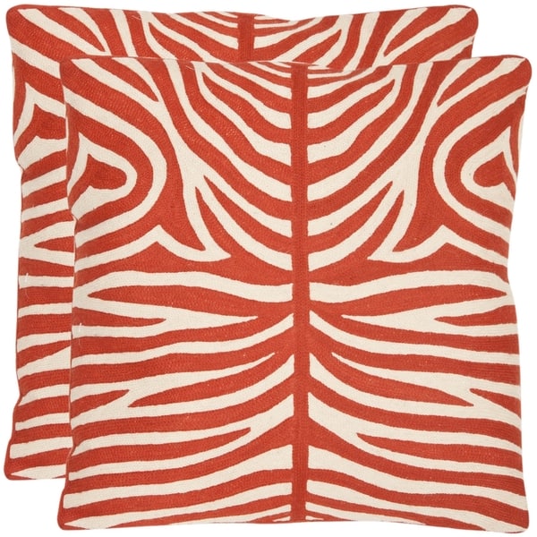 slide 1 of 1, SAFAVIEH Tiger Stripes 22-inch Embroidered Orange Decorative Pillows (Set of 2)